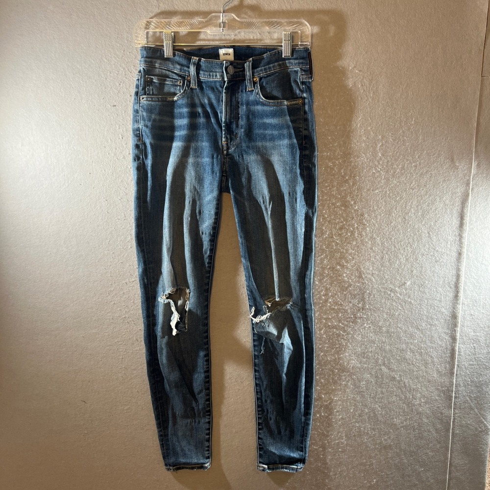 887 | Edwin Pixie Mid Rise Distressed Skinny Jeans Blue Womens 25